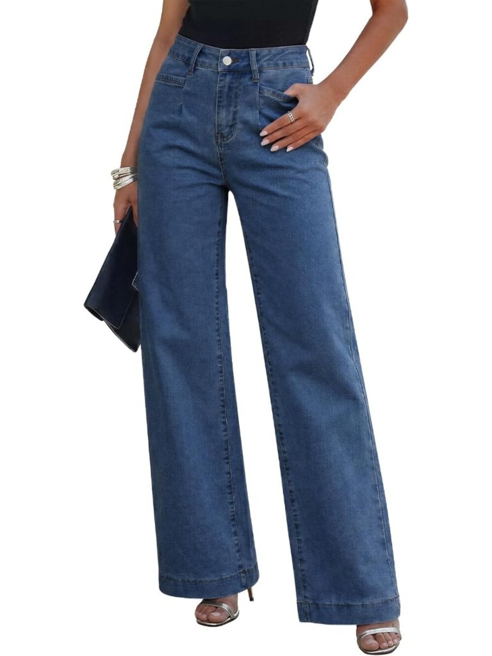 Trendy High Waisted Wide Leg Jeans for Women | Stretchy Denim Pants